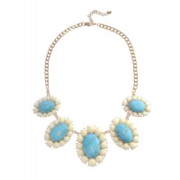 Glam Ivory Turquoise Flower Pendants Statement Necklace